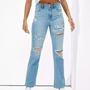 Brand New With Tags American Eagle Ripped Super High-Waisted Flare Jean